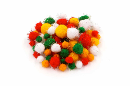 Pompons métallisés pailletés - 72 pièces - Pompons – 10doigts.fr