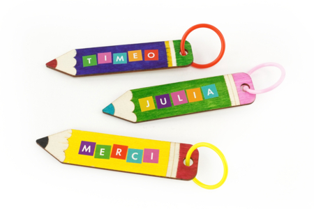 Porte Cles Merci maitresse Crayon - Bijoux et porte-clefs en bois – 10doigts.fr