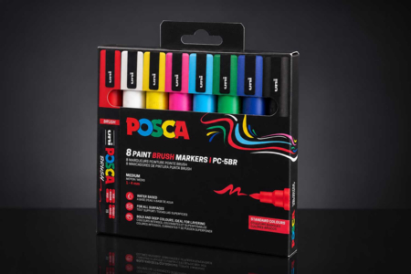  POSCA Brush – Pochette de 8 marqueurs pinceau beaux arts - Marqueurs POSCA : la référence mondiale de la peinture nomade – 10doigts.fr