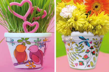 Pot de fleurs à colorier - créations - Kits animaux et nature – 10doigts.fr