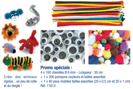 Mega pack créatif : pompons, chenilles et yeux mobiles assortis - Chenilles, cure-pipe – 10doigts.fr
