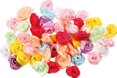 Roses en satin - 50 pièces - Embellissements fleurs et coeurs – 10doigts.fr