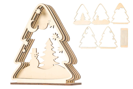 Scène en bois ciselé forme cadre sapin à monter 17,3 x 20 x 6,5 cm - Objets en bois Noël – 10doigts.fr