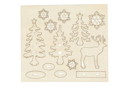 Scénette Noël en bois - Cerf et sapins à monter - Déco en bois brut – 10doigts.fr