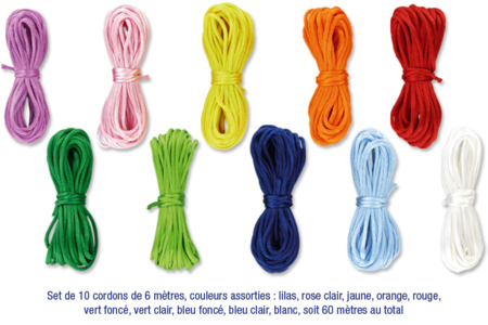 Cordons en satin couleurs vives - 10 cordons de 6 m - Fils en Satin et queue de rat – 10doigts.fr