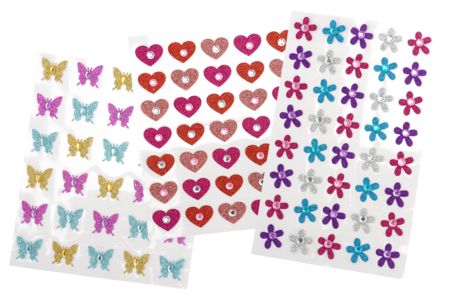 Stickers pailletés fleurs, papillons, coeurs - Stickers Fantaisies – 10doigts.fr