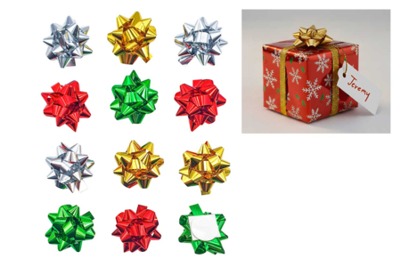 Set de 12 Nœuds Étoiles Adhésifs : - Rubans cadeaux – 10doigts.fr