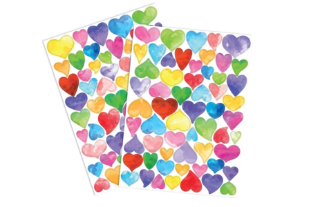 Set de 2 planches de gommettes cœurs aquarelle - Gommettes Fête des parents : personnaliser vos cadeaux avec amour – 10doigts.fr