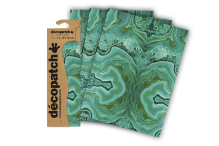 Papier Décopatch Marbre vert - 3 feuilles N°863 - Vernis-Collage – 10doigts.fr