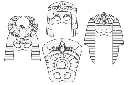 Set de 4 masques Egyptiens à colorier - Masques à colorier – 10doigts.fr