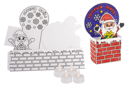 Set de 4 Pères Noel avec cheminée à colorier + 4 bougies LED - Photophores Noël – 10doigts.fr