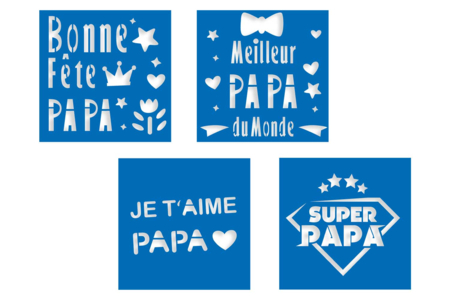 Set de 4 pochoirs papa en plastique, 15 x 15 cm  - Pochoirs enfants – 10doigts.fr