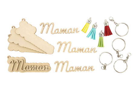 Set de 4 porte-clés" maman"  - Bijoux et porte-clefs en bois – 10doigts.fr