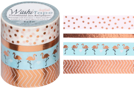 Masking tape rosé - 4 rouleaux motifs métallisés - Adhésifs colorés et Masking tape – 10doigts.fr