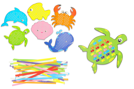 Kit cartes à tisser animaux marins - 6 pièces - Kits créatifs en Papier – 10doigts.fr