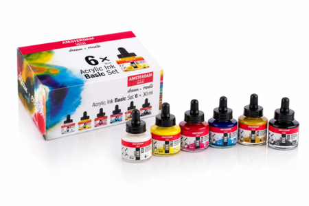 Set encres acryliques Amsterdam, 6 flacons de 30 ml - Encres beaux-arts : encre de Chine et encres acryliques – 10doigts.fr