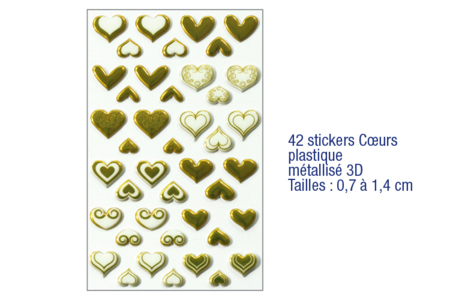 Stickers coeurs 3D, en plastique métallisé - 10doigts.fr
