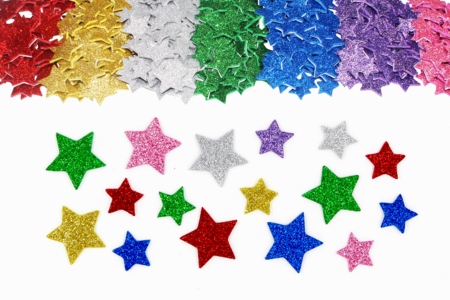 Stickers étoiles en caoutchouc pailleté - 500 étoiles - Formes en Mousse autocollante – 10doigts.fr