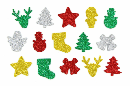 Stickers Noël en caoutchouc pailleté - 200 formes - Gommettes et stickers Noël – 10doigts.fr