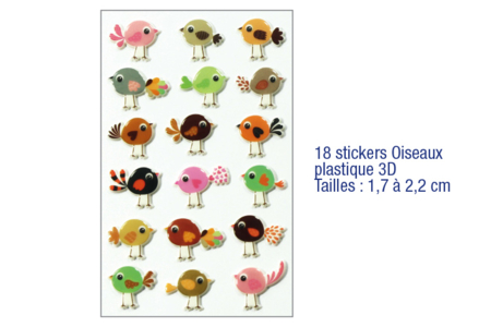Stickers oiseaux 3D, en plastique - 10doigts.fr