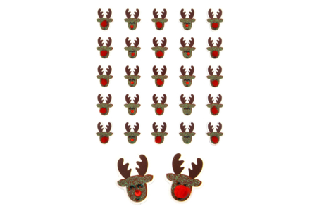 Stickers pailletés rennes avec pompons - 25 pièces - Gommettes et stickers Noël – 10doigts.fr