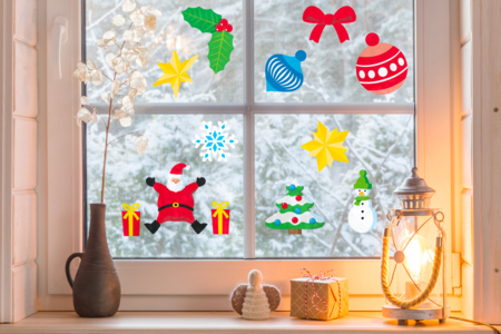 Stickers de Noël vitrostatiques pour fenêtres - 107 stickers - Décorations pour vitres – 10doigts.fr