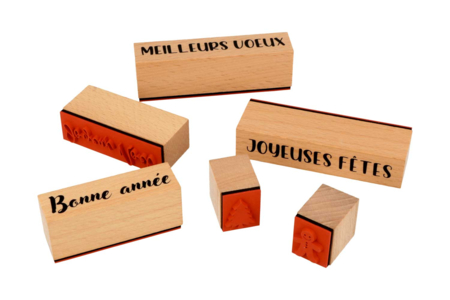 Tampons bois Noël - 6 tampons assortis - Tampons encres et peintures – 10doigts.fr