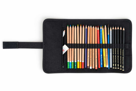 Trousse de dessin roll&go, 24 emplacements ouverte - Accessoires de dessin Beaux-Arts – 10doigts.fr