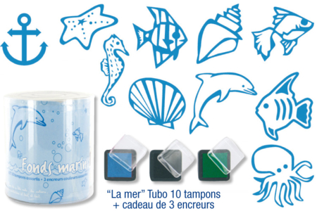 Tampons "La mer" - 10 tampons + 3 encreurs - 10doigts.fr