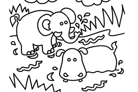 Coloriage Eléphant et hippopotame 01 – 10doigts.fr