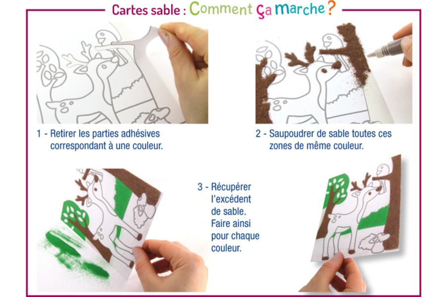 Cartes sable ou paillette 13 x 16 cm animaux x 6 pièces Activités Enfant - Jeux - Jouets