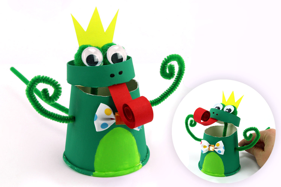 Marionnette grenouille avec un gobelet en carton - Activités manuelles