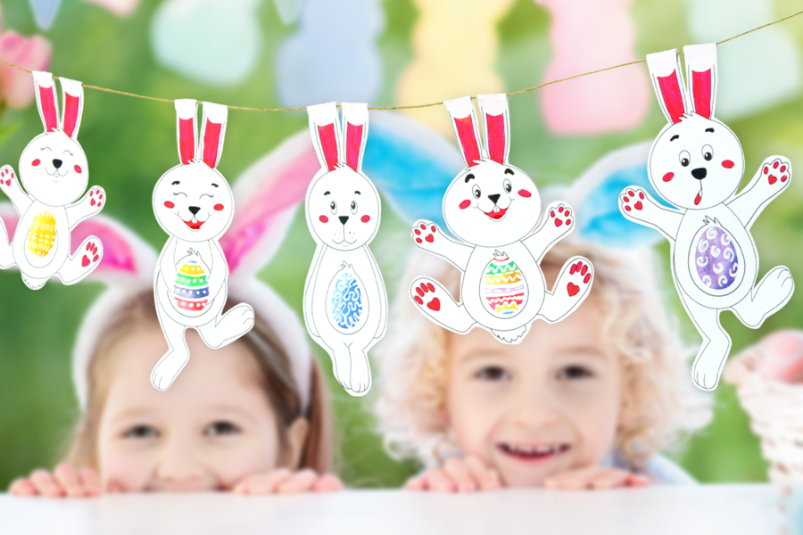 HOWAF 44pcs Décorations De Pâques - Bannière En Feutre Lapin & Œufs - Guirlande Festive Pour Deco Paques Deco Oeuf De Paques
