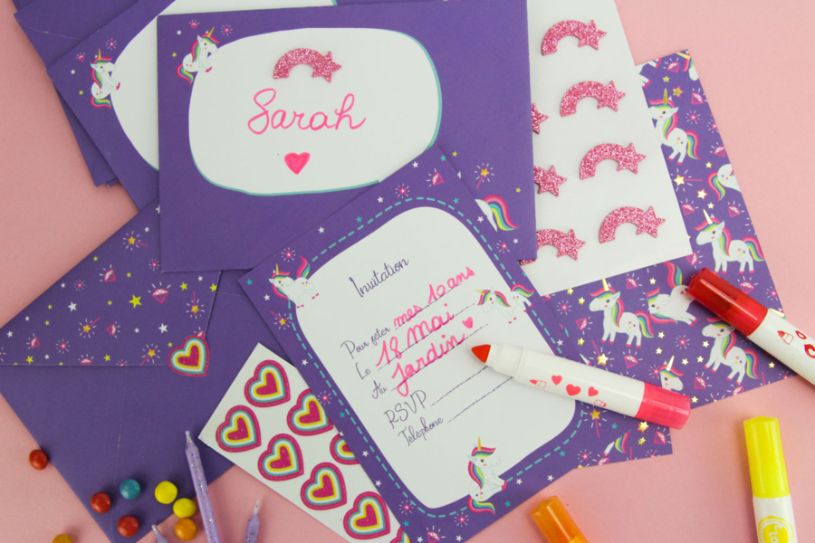 10 Cartes D’invitation Anniversaire Licorne – Kit Complet Avec Enveloppes, Stickers Et Autocollants Dorés !