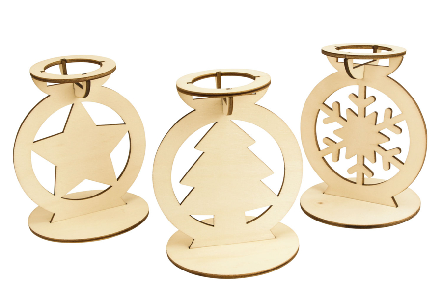 Set De 12 Photophores En Bois Naturel 6x2.5cm, Bougeoirs