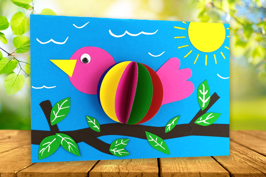 Oiseau 3D en papier Activités manuelles collage, pliage 10 Doigts