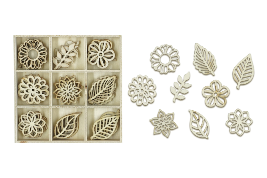 100 Décorations Feuilles/fleurs En Bois - Découpé Laser - Pour Peinture, Scrapbooking - Modèle Mixte - DIY