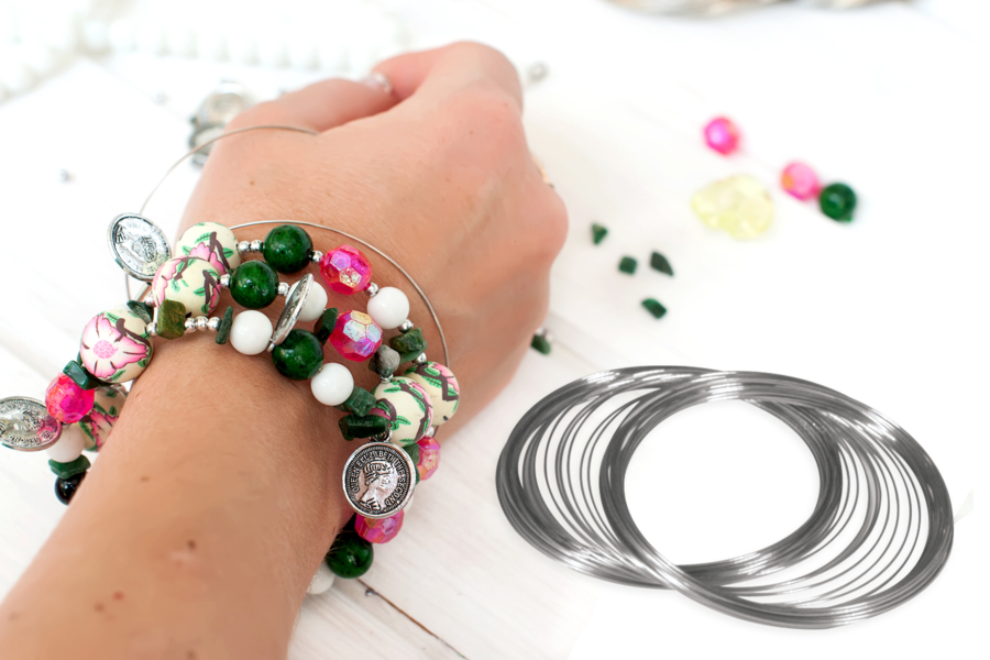 Bracelet en fil à mémoire de forme tons Blanc et gris