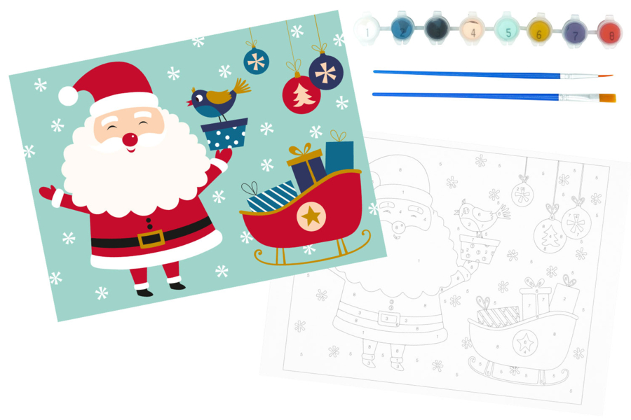 Bowetile Kit Peinture Par Numéros Noël 4 Pièces - Père Noël & Village, Toile Encadrée 20x30 Cm Avec Chevalet Bois, Acrylique Adultes Enfants Débutants - DIY Décoration Festive