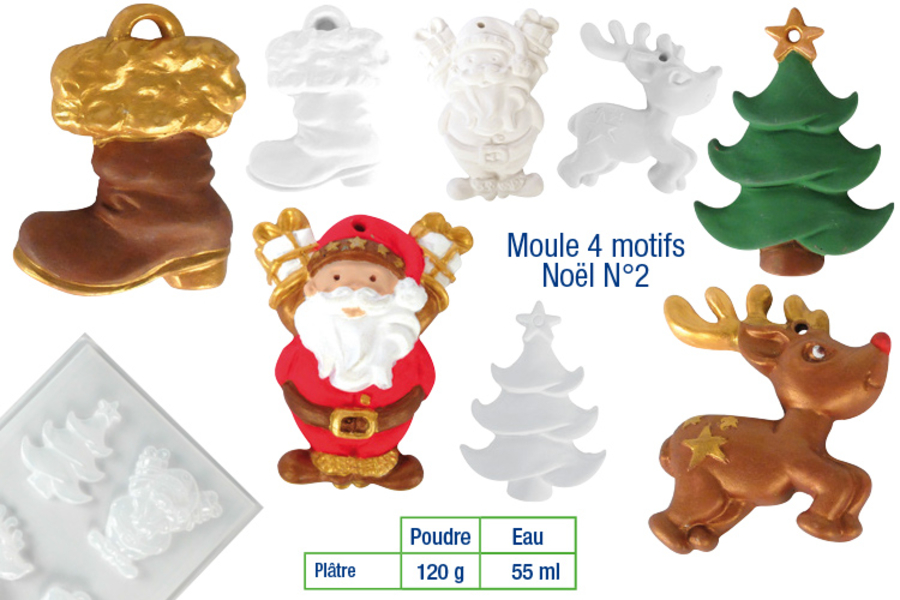 Moule 4 motifs Noël Moules pour plâtre, savon, béton 10 Doigts