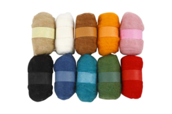 Pelotes de laine cardée - 10 couleurs - Feutrage, laine cardée – 10doigts.fr