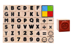 Tampons alphabet et chiffres + 4 encreurs - 44 pièces - Tampons – 10doigts.fr
