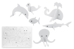 Animaux marins 3D en carton mousse à décorer - Set de 6 - Maquettes en papier – 10doigts.fr
