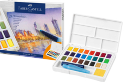 Boîte aquarelle Faber-Castell 24 godets - Couleurs aquarelle - 10doigts.fr