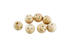 Boules en bois, naturel avec visage - 8 pièces - Perles Bois - 10doigts.fr