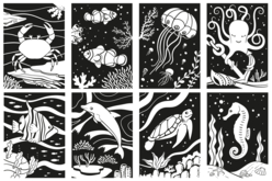 Coloriages velours animaux de la mer - 8 pièces - Supports de dessin à colorier – 10doigts.fr
