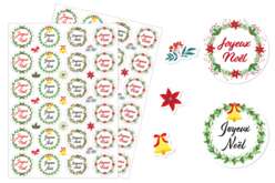 Gommettes étiquettes Joyeux Noël - 2 planches (48 stickers) - Gommettes et stickers Noël – 10doigts.fr