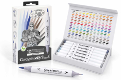 Marqueurs à alcool Graph'it Brush Mix Grey - 12 couleurs - Feutres à alcool : des couleurs intenses et des dégradés sans traces - 10doigts.fr