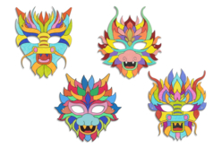 Masques dragons - 4 motifs assortis - Masques – 10doigts.fr - 2