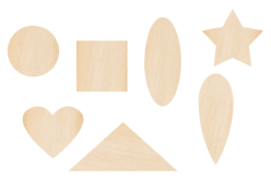 Motifs fantaisie en bois - 70 formes assorties - Déco en bois brut – 10doigts.fr